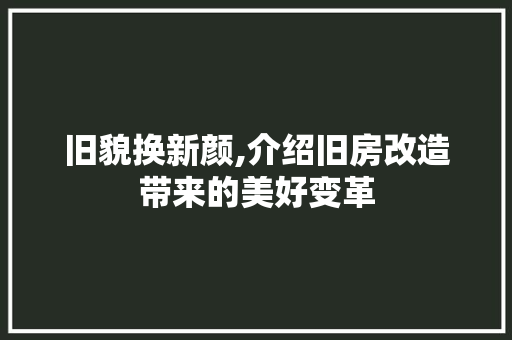 旧貌换新颜,介绍旧房改造带来的美好变革