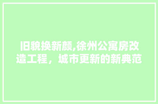 旧貌换新颜,徐州公寓房改造工程，城市更新的新典范