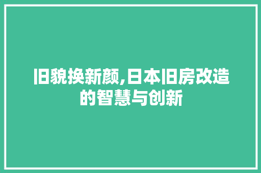 旧貌换新颜,日本旧房改造的智慧与创新