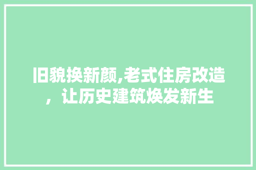 旧貌换新颜,老式住房改造，让历史建筑焕发新生