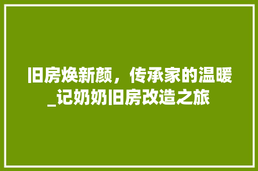 旧房焕新颜，传承家的温暖_记奶奶旧房改造之旅