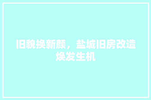 旧貌换新颜，盐城旧房改造焕发生机