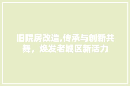 旧院房改造,传承与创新共舞，焕发老城区新活力