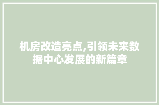 机房改造亮点,引领未来数据中心发展的新篇章