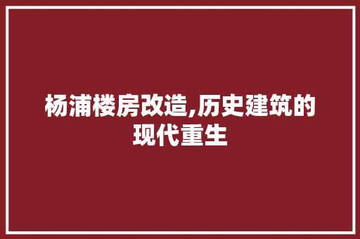 杨浦楼房改造,历史建筑的现代重生