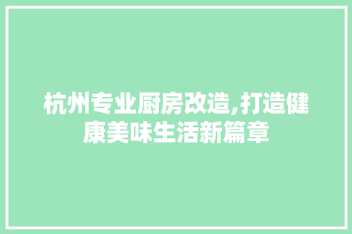 杭州专业厨房改造,打造健康美味生活新篇章
