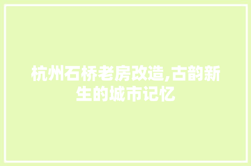 杭州石桥老房改造,古韵新生的城市记忆