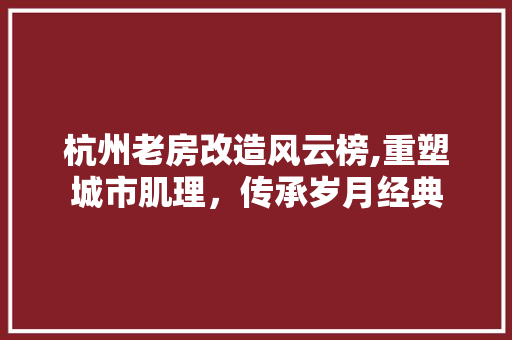 杭州老房改造风云榜,重塑城市肌理，传承岁月经典 建筑设计