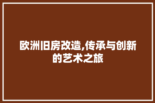 欧洲旧房改造,传承与创新的艺术之旅
