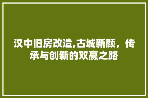 汉中旧房改造,古城新颜，传承与创新的双赢之路