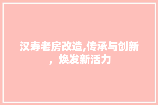 汉寿老房改造,传承与创新，焕发新活力
