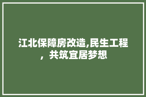 江北保障房改造,民生工程，共筑宜居梦想