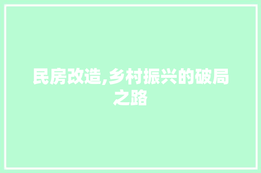 民房改造,乡村振兴的破局之路