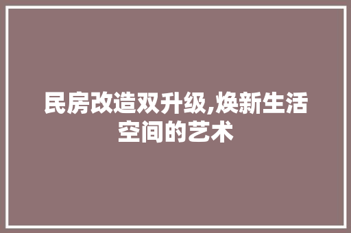 民房改造双升级,焕新生活空间的艺术