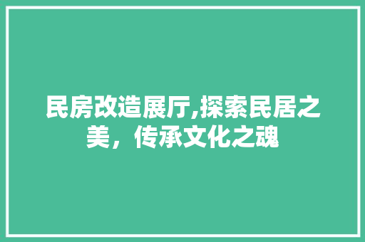 民房改造展厅,探索民居之美，传承文化之魂