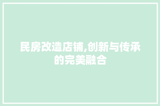 民房改造店铺,创新与传承的完美融合