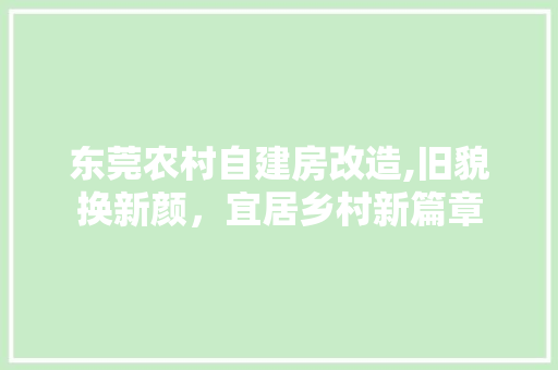 东莞农村自建房改造,旧貌换新颜，宜居乡村新篇章