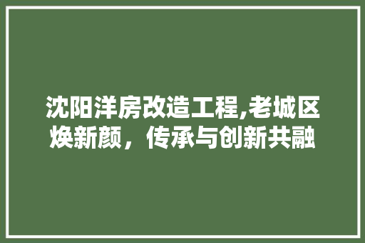 沈阳洋房改造工程,老城区焕新颜，传承与创新共融