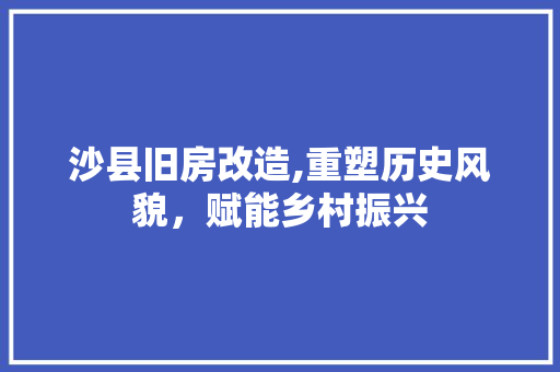沙县旧房改造,重塑历史风貌，赋能乡村振兴