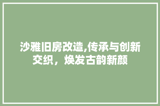 沙雅旧房改造,传承与创新交织，焕发古韵新颜