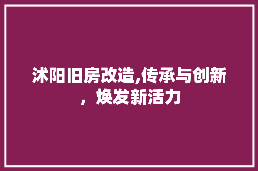 沭阳旧房改造,传承与创新，焕发新活力