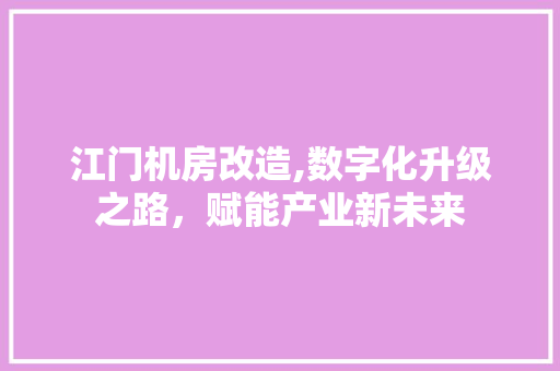 江门机房改造,数字化升级之路，赋能产业新未来