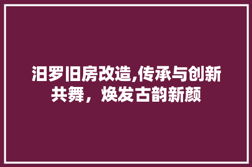 汨罗旧房改造,传承与创新共舞，焕发古韵新颜