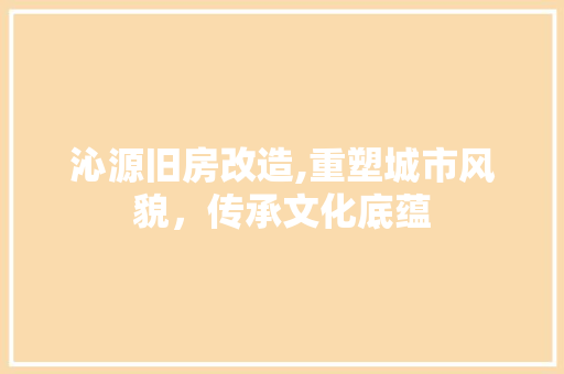 沁源旧房改造,重塑城市风貌，传承文化底蕴