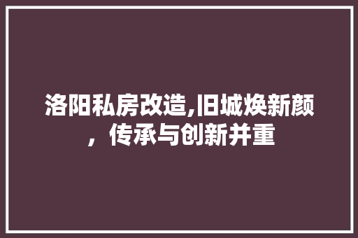 洛阳私房改造,旧城焕新颜，传承与创新并重