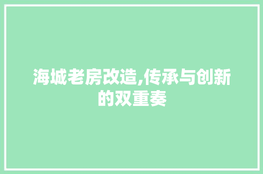 海城老房改造,传承与创新的双重奏