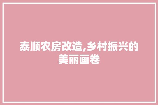 泰顺农房改造,乡村振兴的美丽画卷