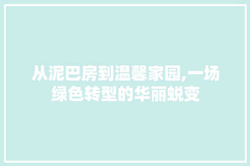 从泥巴房到温馨家园,一场绿色转型的华丽蜕变