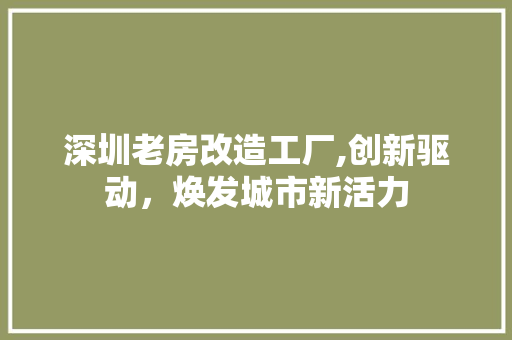 深圳老房改造工厂,创新驱动，焕发城市新活力