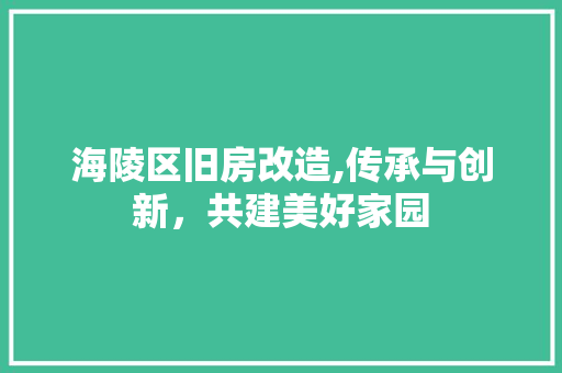 海陵区旧房改造,传承与创新，共建美好家园