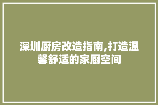 深圳厨房改造指南,打造温馨舒适的家厨空间