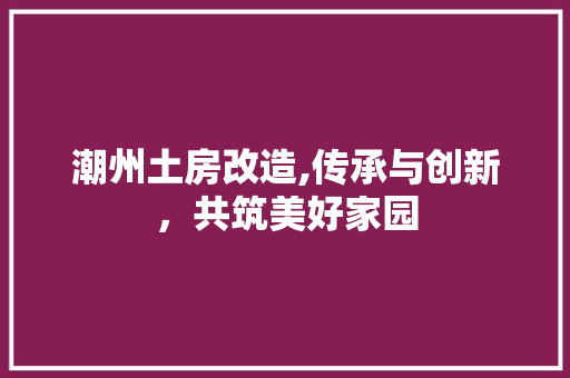 潮州土房改造,传承与创新，共筑美好家园
