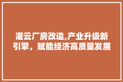 灌云厂房改造,产业升级新引擎，赋能经济高质量发展