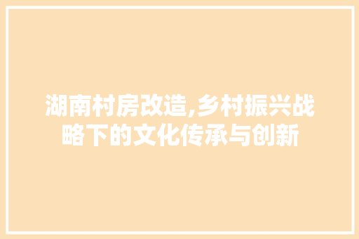 湖南村房改造,乡村振兴战略下的文化传承与创新
