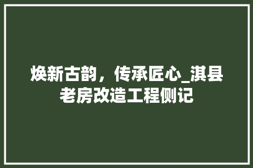 焕新古韵，传承匠心_淇县老房改造工程侧记