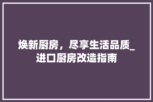 焕新厨房，尽享生活品质_进口厨房改造指南 景观设计