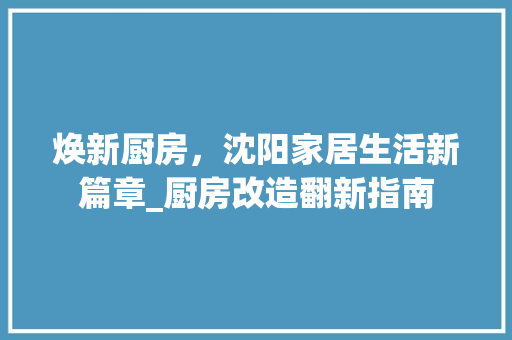 焕新厨房，沈阳家居生活新篇章_厨房改造翻新指南