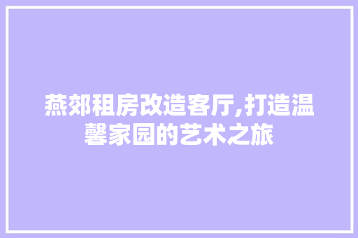 燕郊租房改造客厅,打造温馨家园的艺术之旅