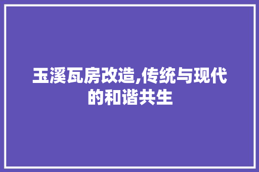 玉溪瓦房改造,传统与现代的和谐共生