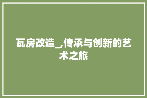 瓦房改造_,传承与创新的艺术之旅