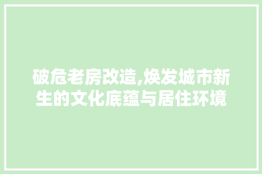 破危老房改造,焕发城市新生的文化底蕴与居住环境