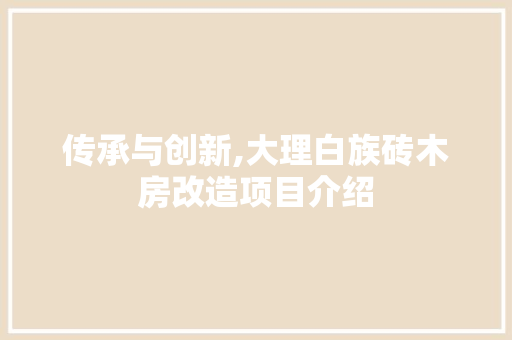 传承与创新,大理白族砖木房改造项目介绍 装修材料