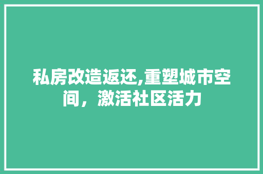 私房改造返还,重塑城市空间，激活社区活力
