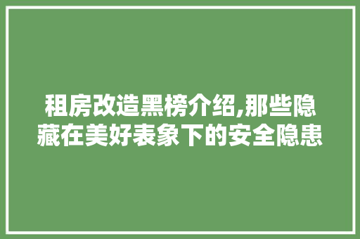 租房改造黑榜介绍,那些隐藏在美好表象下的安全隐患