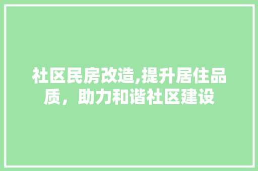 社区民房改造,提升居住品质，助力和谐社区建设