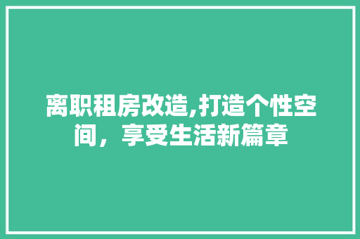 离职租房改造,打造个性空间，享受生活新篇章
